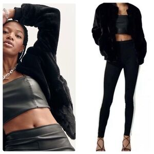 Lita By Ciara | Faux Fur Varsity Bomber Jacket Black | S